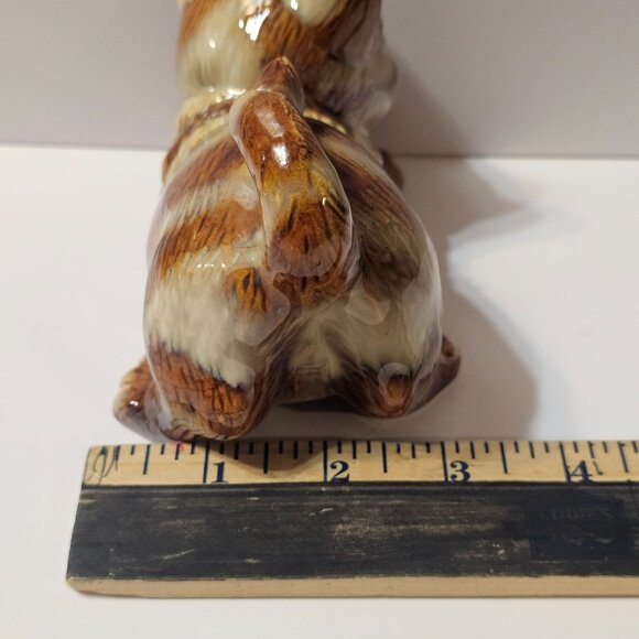 Vtg Ceramic Glazed Striped Cat Tan Brown Playful Laying Down Kitten 5" x 3" x 3" - Picture 8 of 10